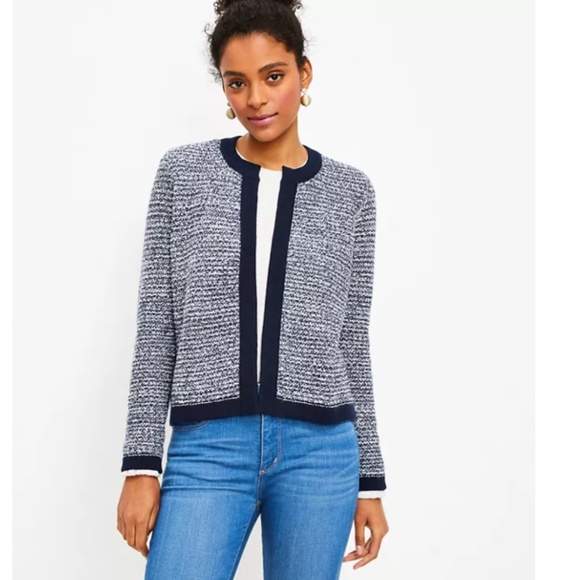 LOFT Sweaters - NWOT Loft Women’s Tweed Open Sweater Jacket - Deep Space Blue - Size L